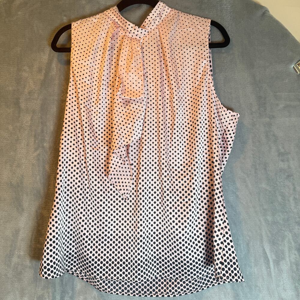 Pink Polka Dot Tie Neck Blouse XL Retro Style